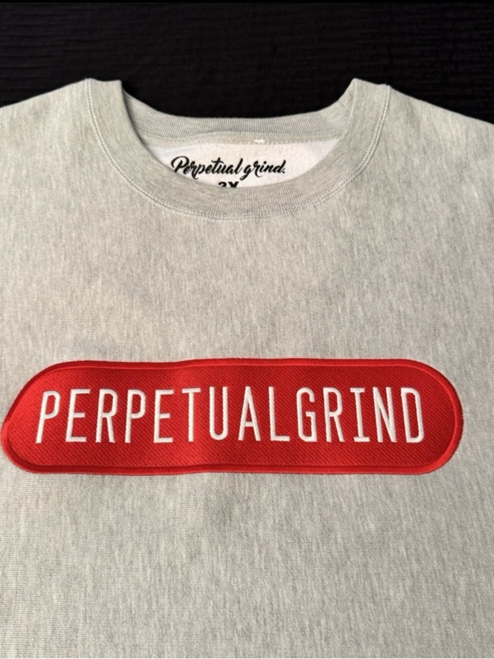 Perpetual Grind Sweatshirt Embroidered Patch Size 3XL Light Gray Street Grinder